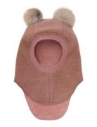 Balaclava Wool Alpaca Pompoms Pink Huttelihut