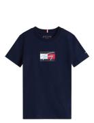 Tommy Script Flag Print Tee Ss Navy Tommy Hilfiger