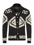 Shawl Collar Intarsia Cardigan Black Lindbergh