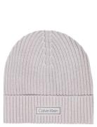 Patch Chunky Rib Cotton Beanie Grey Calvin Klein