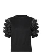 Krista Mix Stacked Ruffle Top Black French Connection
