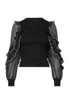 Krista Mix Ruffle Trim Slv Top Black French Connection