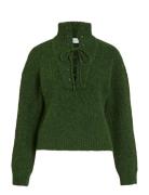 Vigleeba High Neck L/S Rib Knit Top Green Vila