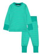 Two Piece Pyjamas Navy Beige Stripe Green Geggamoja
