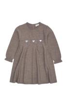 Merino Ls Cable Dress W. Hearts Brown Copenhagen Colors