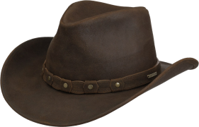 Stetson Calf Split Western Leather Hat Chocolate Brown