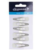 Eleganza Hair Clip Silver Glitter 6cm   6 stk.