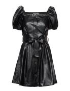 Button Detailed Leather Free Leather Dress Kort Kjole Black DESIGNERS,...