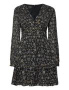 Long Sleeved Lurex Jacquard Ruffle Dress With V-Neck Kort Kjole Black ...