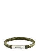 Leather Bracelet Singel Armbånd Smykker Khaki Green Edd.