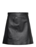 Leather A-Line Mini Skirt Kort Skjørt Black IVY OAK
