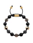 Men's Beaded Bracelet With Matte Onyx And Black/Gold Cz Diam Armbånd S...