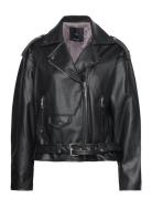 Leather-Effect Biker Jacket Skinnjakke Skinnjakke Black Mango