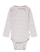 Body L/S Modal Striped Bodies Long-sleeved Blue Petit Piao