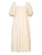 Cheri Solid Dress Knelang Kjole Cream A-View