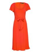 Belted Crepe Flutter-Sleeve Dress Knelang Kjole Orange Lauren Ralph La...