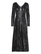 Slfalaia Ls Midi Sequins Dress B Knelang Kjole Black Selected Femme