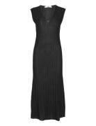 Knitted Dress With Contrasting Details Knelang Kjole Black Mango