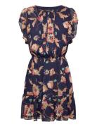 Floral Crinkle Georgette Tie-Neck Dress Kort Kjole Navy Lauren Ralph L...