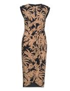 Palm Frond-Print Jersey Tie-Front Dress Knelang Kjole Black Lauren Ral...