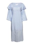 Straight Midi-Length Dress With Voluminous Sleeves Knelang Kjole Blue ...