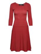 Jersey Three-Quarter-Sleeve Dress Knelang Kjole Red Lauren Ralph Laure...