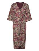 Floral Jersey Tie-Front Midi Dress Knelang Kjole Red Lauren Ralph Laur...