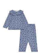 Printed Cotton Pyjamas Pyjamas Sett Blue Mango