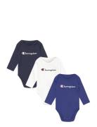 3Pk Longsleeve Bodysuits Langermet Bodysuit Multi/patterned Champion