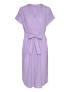 Crinkled Midi Dress With Belt Knelang Kjole Purple Esprit Casual