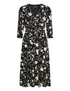 Floral Surplice Jersey Dress Knelang Kjole Black Lauren Ralph Lauren