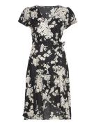 Floral Linen Flutter-Sleeve Wrap Dress Kort Kjole Black Lauren Ralph L...