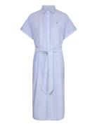 Belted Short-Sleeve Oxford Shirtdress Knelang Kjole Blue Polo Ralph La...
