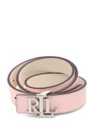 Logo Reversible Lizard-Embossed Belt Belte Pink Lauren Ralph Lauren