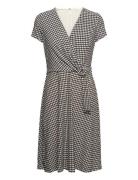 Houndstooth Jersey Surplice Dress Knelang Kjole Black Lauren Ralph Lau...