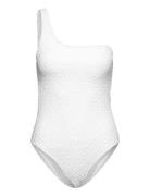 Asymmetrical Textured Swimsuit Badedrakt Badetøy White Mango