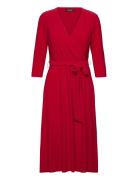 Surplice Jersey Dress Knelang Kjole Red Lauren Ralph Lauren
