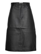 Slfronja Hw Long Leather Skirt B Knelangt Skjørt Black Selected Femme