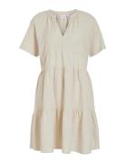 Viprisilla S/S V-Neck Short Dress Kort Kjole Cream Vila
