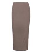 Jersey Rib Skirt Knelangt Skjørt Brown Gina Tricot