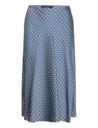 Polka-Dot Satin Charmeuse Midi Skirt Knelangt Skjørt Blue Lauren Ralph...