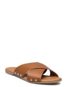 Pcvuma Leather Sandal Flate Sandaler Brown Pieces