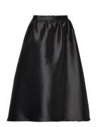 Hayden Pleated Wide Midi Skirt Knelangt Skjørt Black Malina