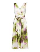 Crinkle Satin Midi Dress With Floral Print Knelang Kjole Green Esprit ...