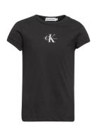 Micro Monogram Top Tops T-shirts Short-sleeved Black Calvin Klein