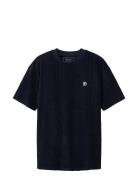 Relaxed Towelling T-Shirt Tops T-shirts Short-sleeved Navy Tom Tailor