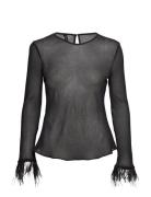 Blouse With Feather Detail Tops Blouses Long-sleeved Black Mango