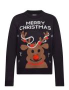 Onlxmas Deer Ls O-Neck Box Knt Tops Knitwear Jumpers Black ONLY