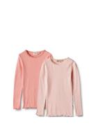 2 Rib T-Shirt L/S Reese Tops T-shirts Long-sleeved T-shirts Pink Wheat