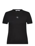 Woven Label Rib Regular Tee Tops T-shirts & Tops Short-sleeved Black C...